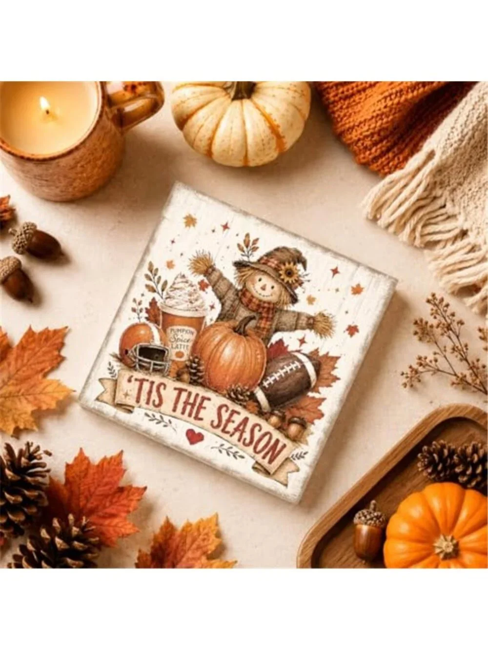 Fall Decorations for Home Football Pumpkin Wood Sign Fall Wall Shelf Decor